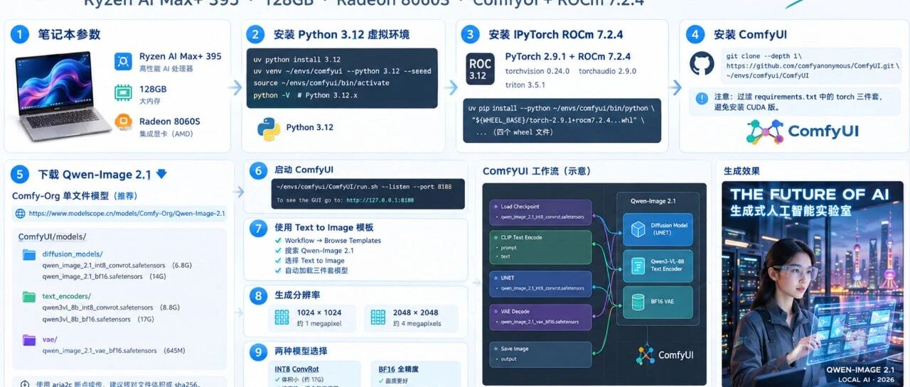 Ryzen AI Max+ 395 128GB笔记本跑Qwen-Image 2.1实战